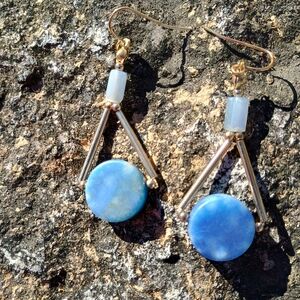 VTG artisan crafted blue gemstone art deco style dangle earrings, deco fashion
